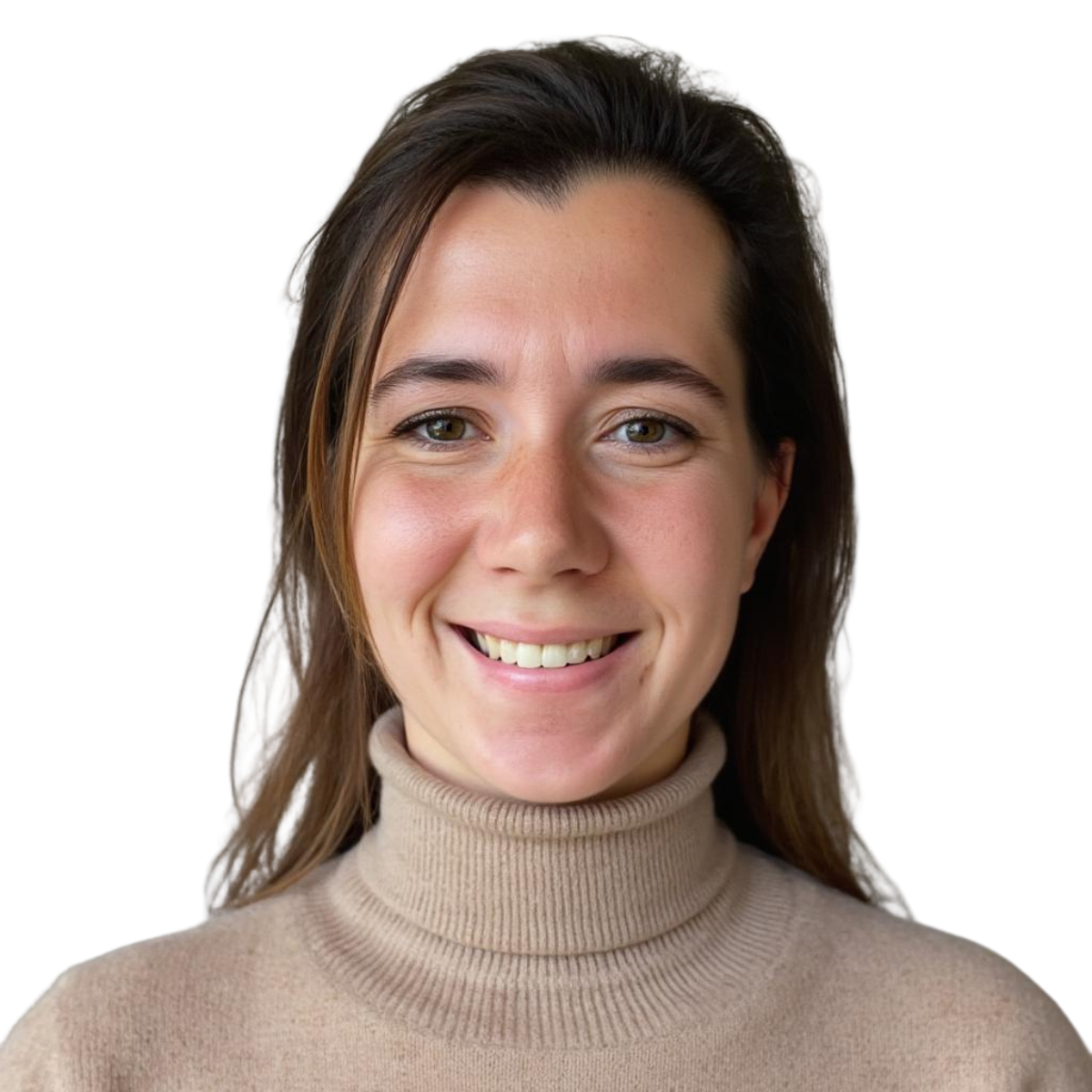 Texterin Franziska Weiß. Sie trägt offene, dunkelbraune Haare und lächelt freundlich in die Kamera. Sie trägt einen beigen Rollkragenpullover