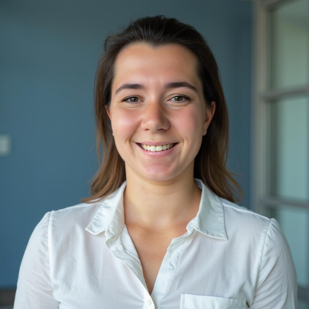 Texterin Franziska Weiß lächelt in die Kamera und freut sich über die Kontaktaufnahme. 